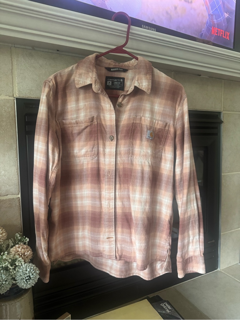 Carhartt Women’s Peach/Tan Plaid Button-Up Work Shirt